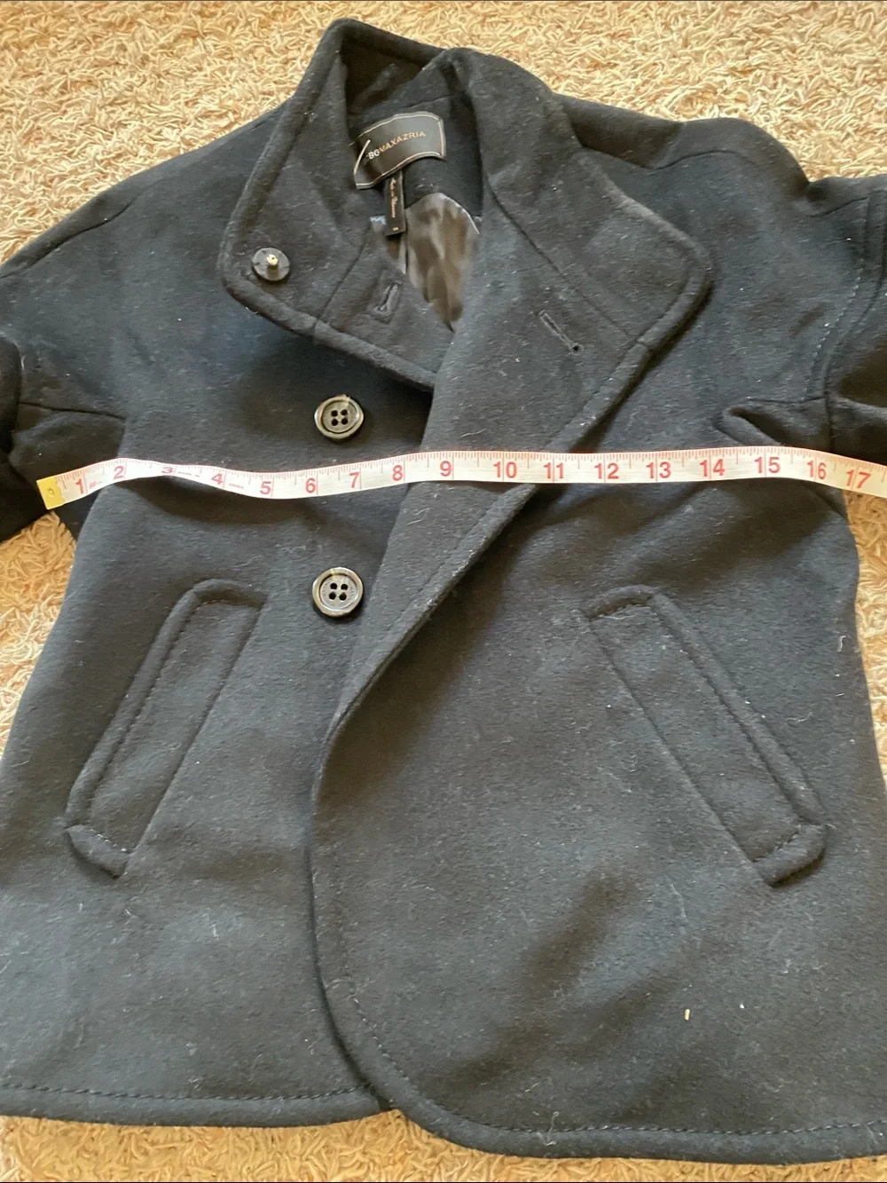 BCBGMaxAzria Womens Black Wool Pea Coat